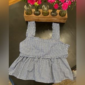 Mi Ami Blue Gingham Peplum Top, XL